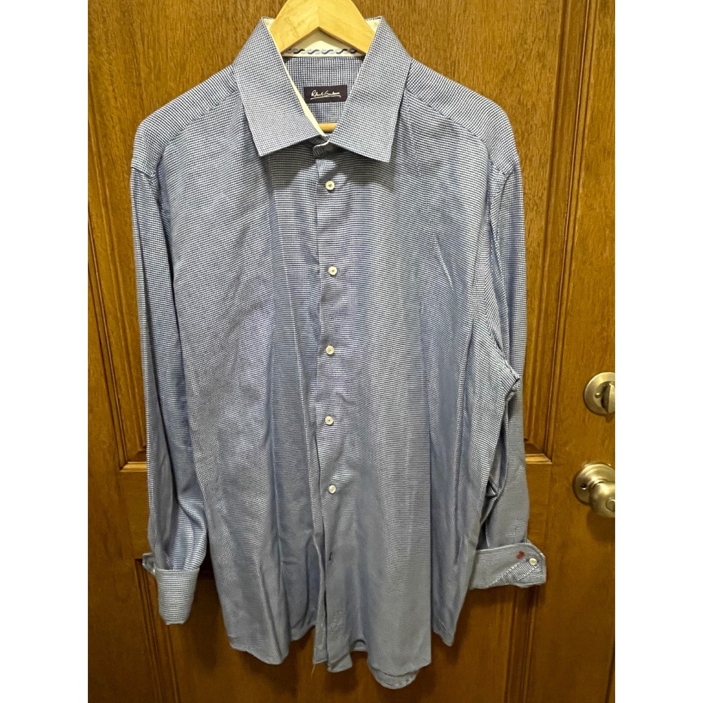 Robert Graham Mens Blue White Micro Pattern Button Down Shirt Size 17.5 44
